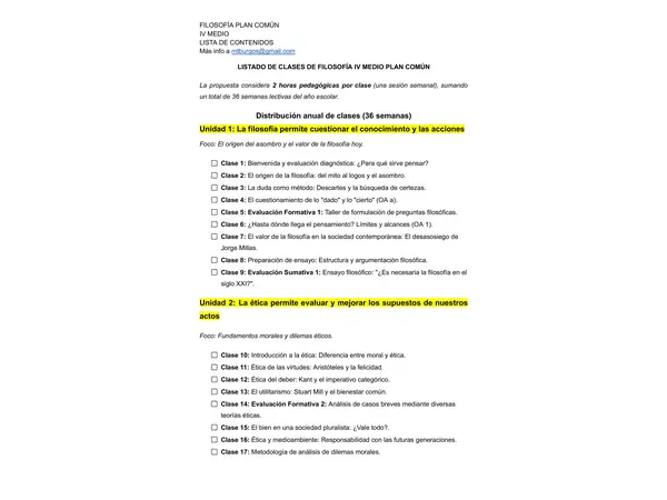 Red de contenidos Filosofía IV medio Plan común