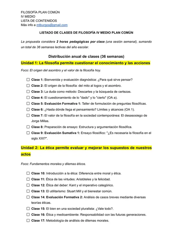 Red de contenidos Filosofía IV medio Plan común