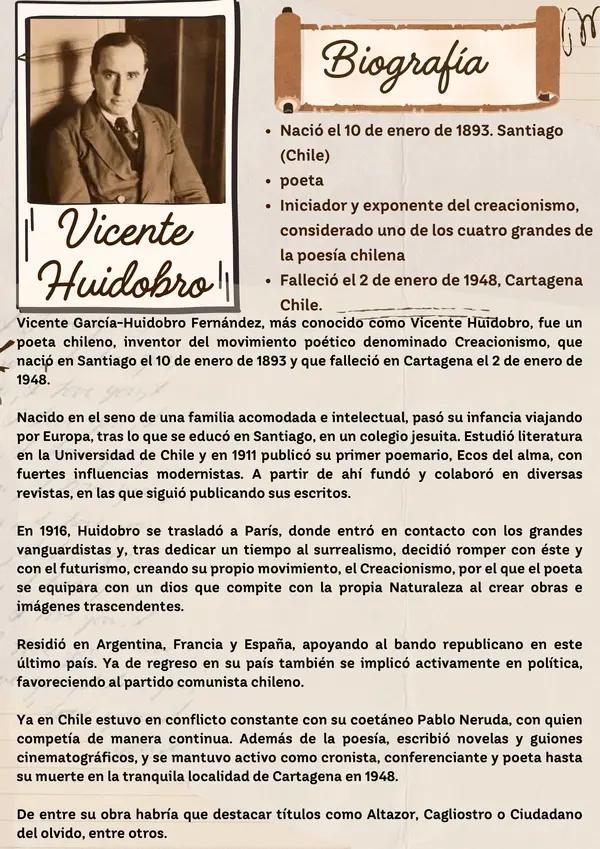 Mini biografía Vicente Huidobro 