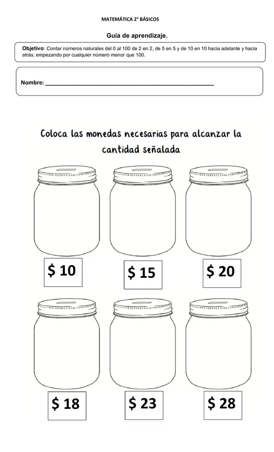 Conteo de 2 en 2, 5 en 5 y 10 en 10