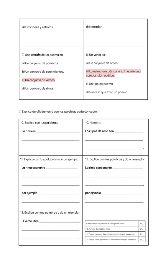 Evaluación elementos del género lírico