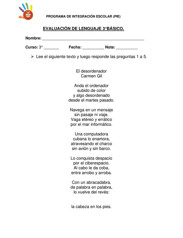 Evaluación final 3° básico LENGUAJE