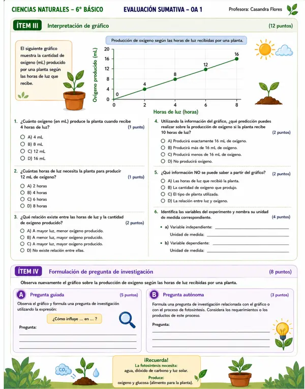 6TO EVALUACIÓN SUMATIVA OA 1 FOTOSÍNTESIS