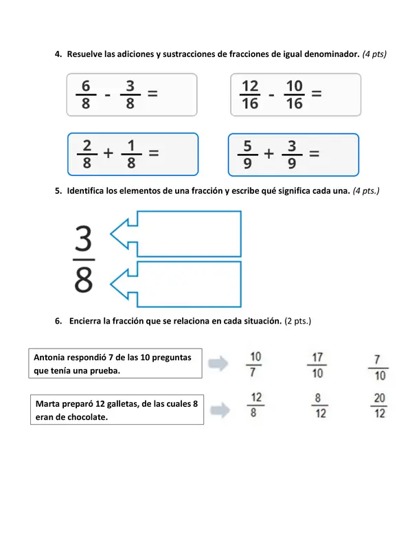 Evaluación Fracciones 4 año