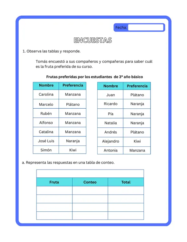3° básico - Cuadernillo: "Encuestas, tablas y gráficos y juegos aleatorios"