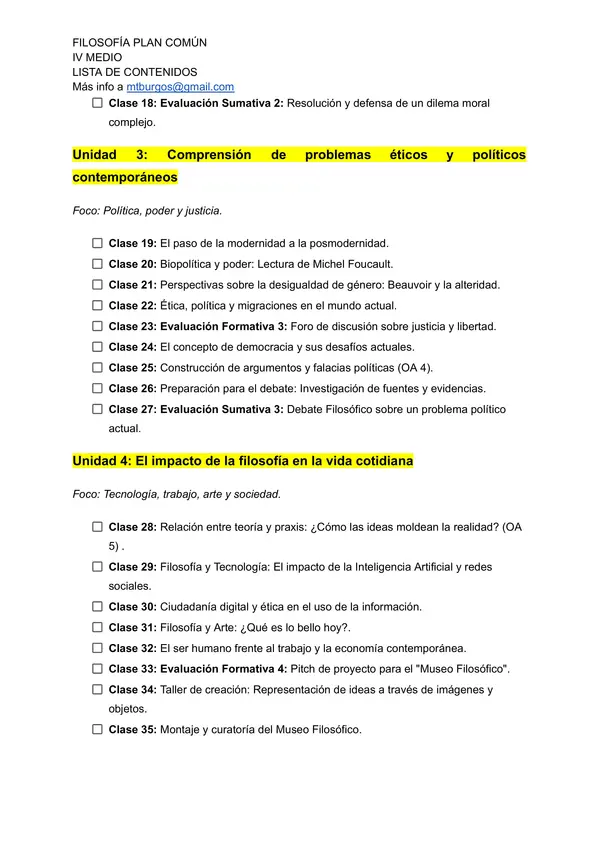 Red de contenidos Filosofía IV medio Plan común