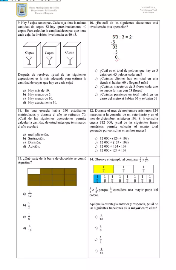 Evaluación diagnóstica - Matemática (5° año básico)