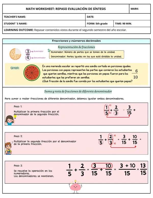 Resumen contenidos matemática  5to básico