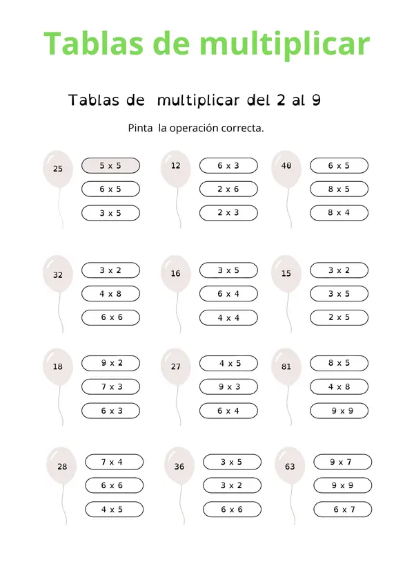 Ejercicios de tablas de multiplicar