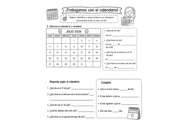 Uso del calendario es situaciones de la vida cotidiana