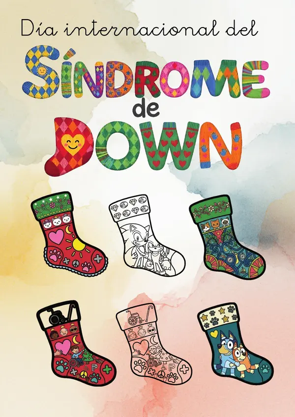 Pack Inclusivo: Calcetines para colorear - Día del Síndrome de Down (Bluey, Sonic y más)