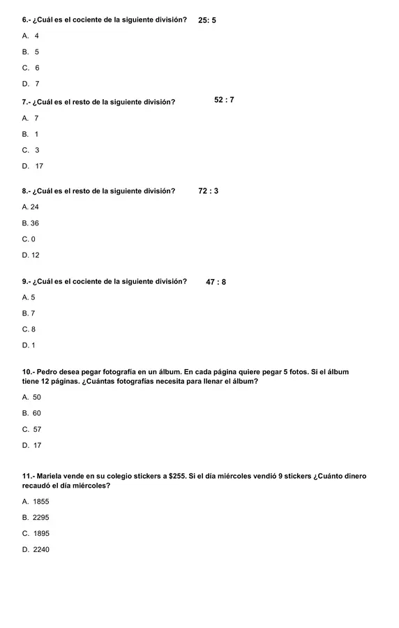 evaluación multiplicación y división 4to básico