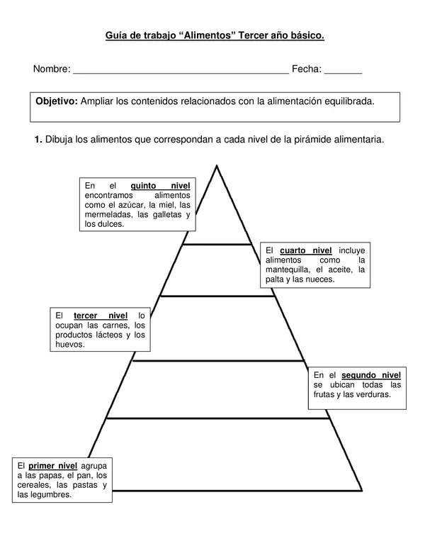 Guía de ciencias "Pirámide alimenticia" Tercer año.
