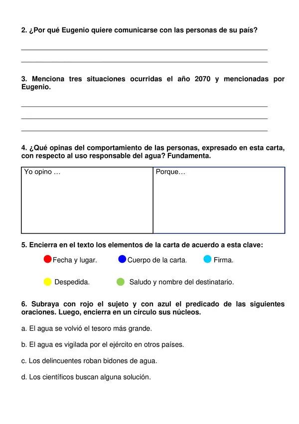 Evaluación "Carta" 4° año básico