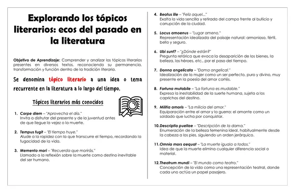 Guía de trabajo - Explorando los tópicos literarios
