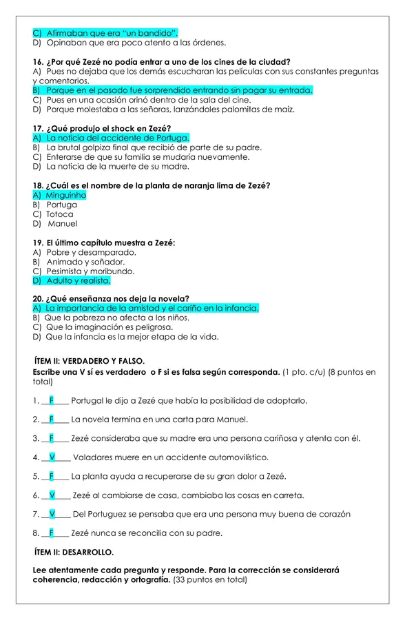 Prueba Lectura - Mi planta naranja lima