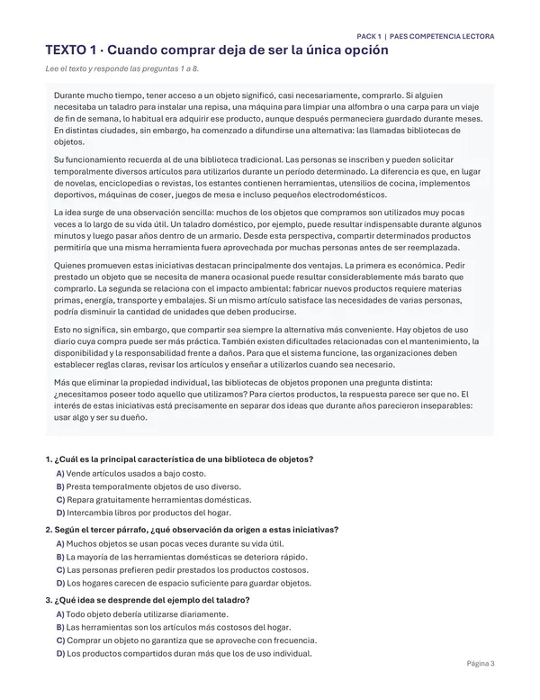 📚 PACK 1 | FACsÍMIL DIAGNÓSTICO PAES – COMPETENCIA LECTORA