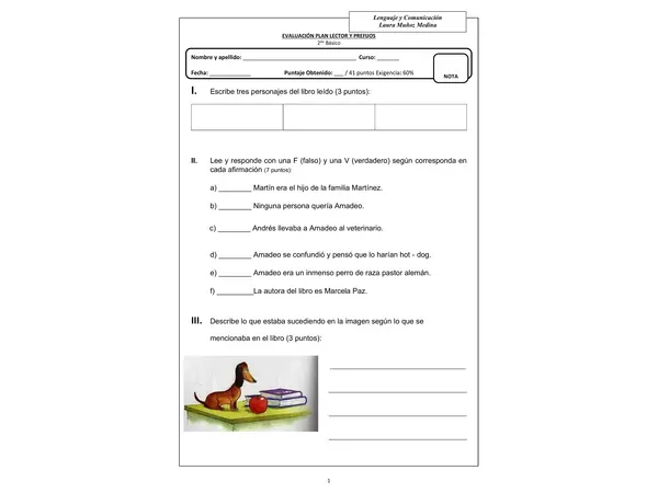 Evaluación plan lector, el perro confundido y prefijos