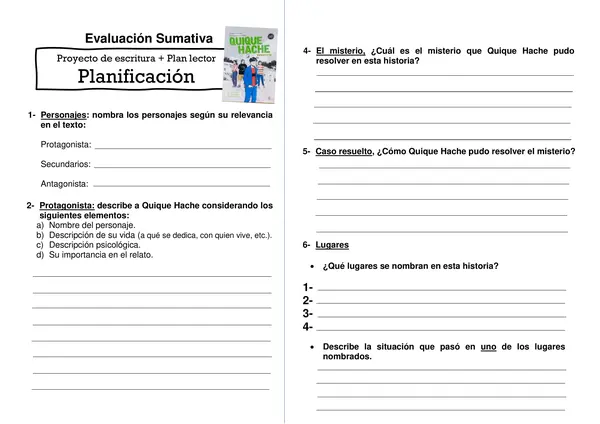 Planificación Fanzine Quique Hache detective el misterio del arquero desaparecido (novela gráfica)