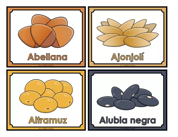 Tarjetas Ilustrativas Granos Comida Recortar Colorear