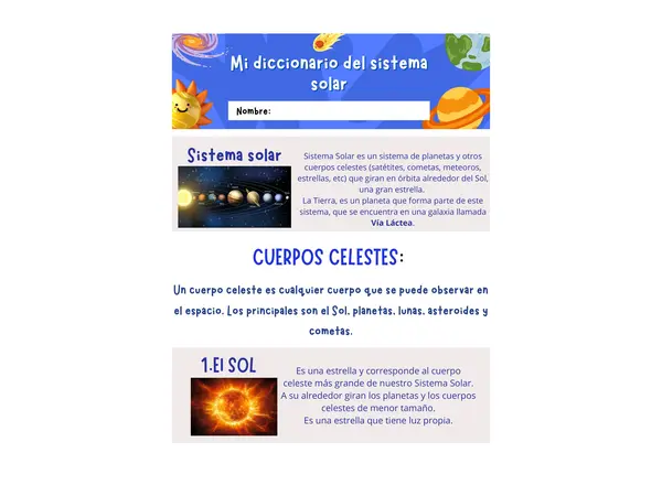 Diccionario sistema solar