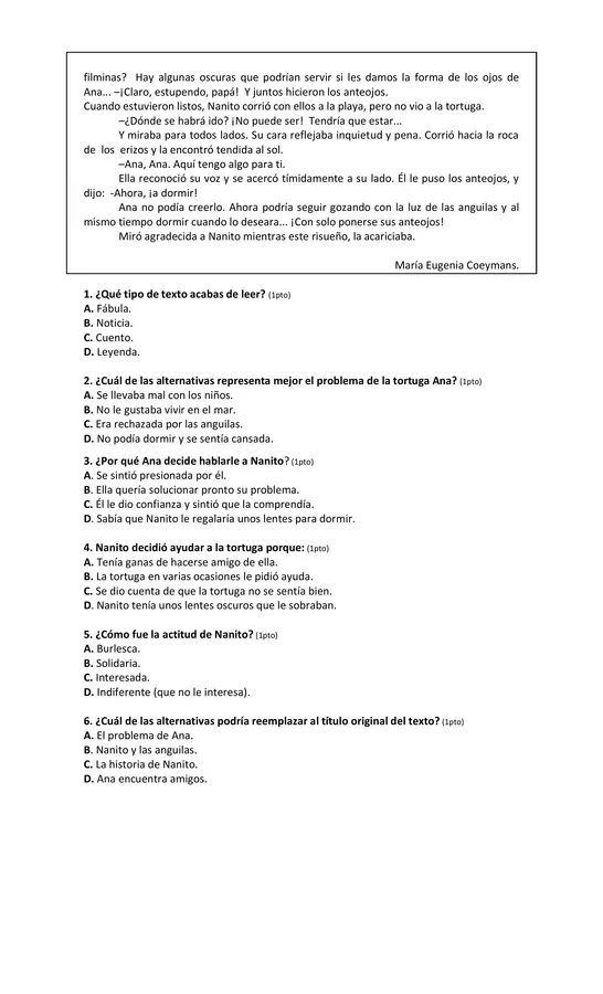 Evaluación textos narrativos 
