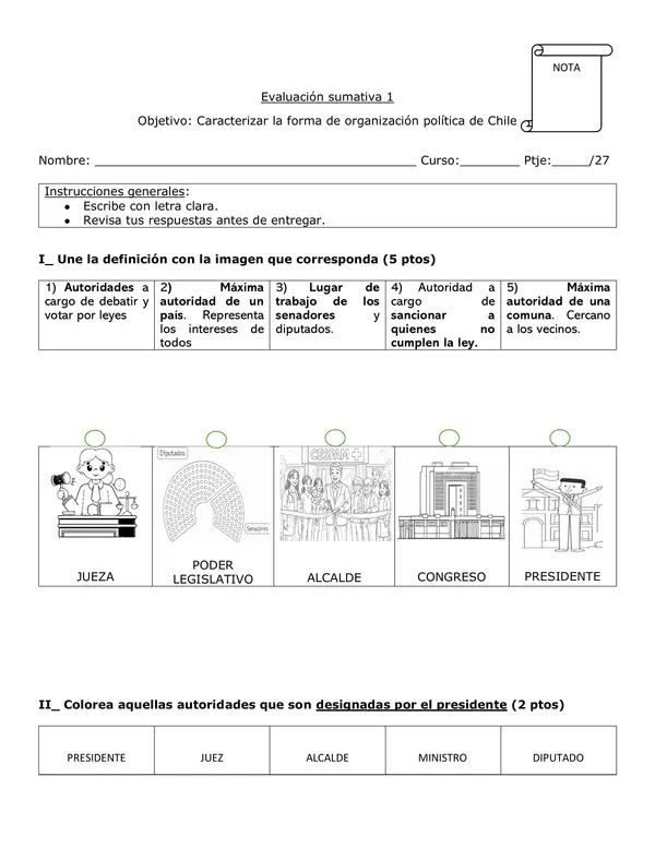 Prueba sobre organización política en Chile