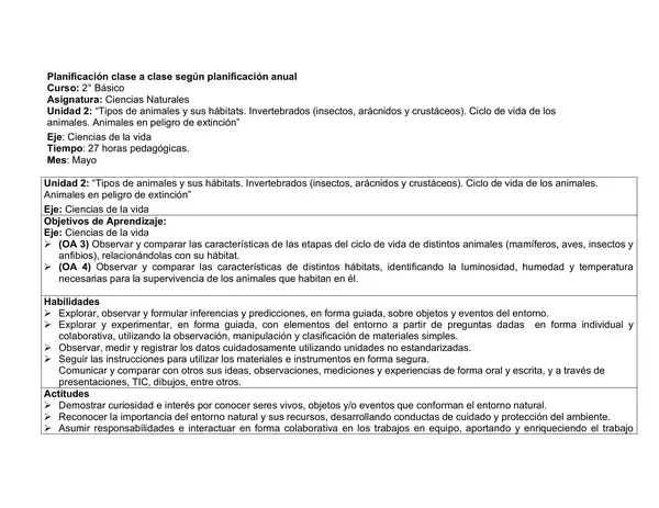 Planificación Clase a Clase: Mayo | Ciencias Naturales Segundo Básico