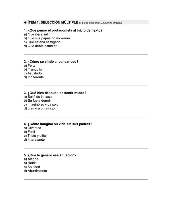 Prueba del libro "Papelucho casi huérfano" (Marcela Paz)