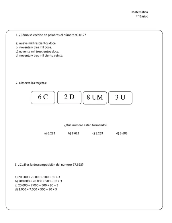 ENSAYO SIMCE 4° BÁSICO MATEMATICA