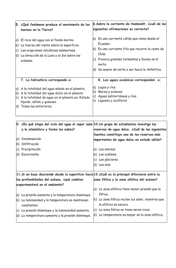 Evaluación: Los lagos y los océanos