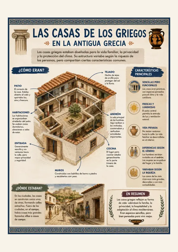 Las Casas de los Griegos en la Antigua Grecia | Póster Educativo de Historia