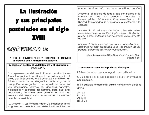 Guía de trabajo - La Ilustración y sus principales postulados en el siglo XVIII