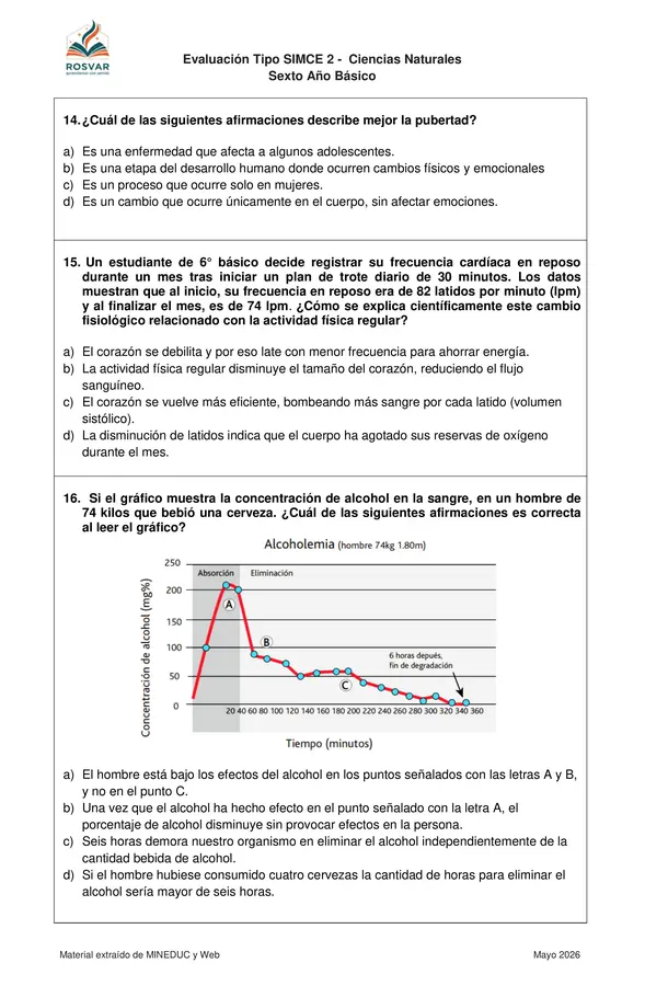 Ensayo Tipo SIMCE 6° Ciencias Naturales n° 2. 