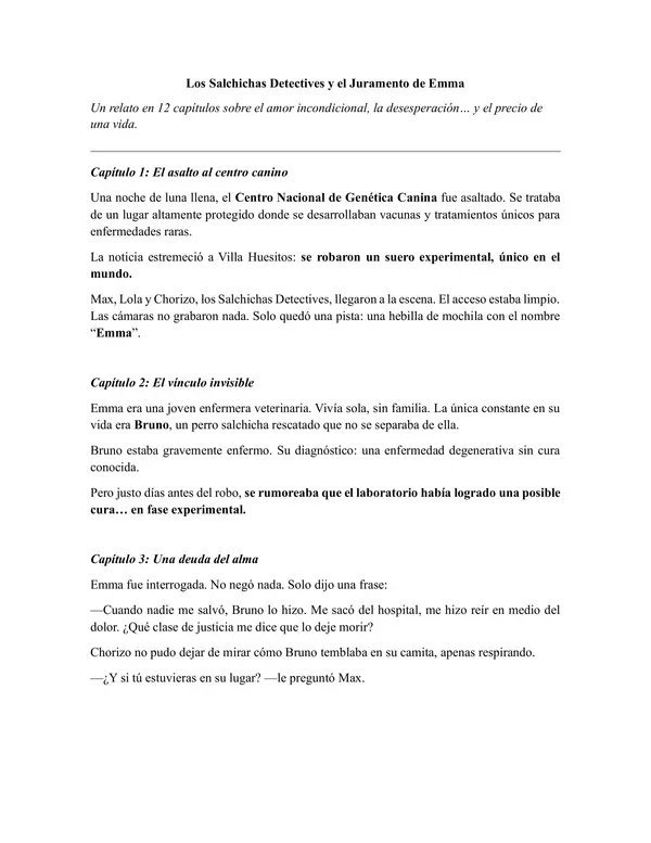 Texto policial Los detectives salchichas y el juramento de Emma