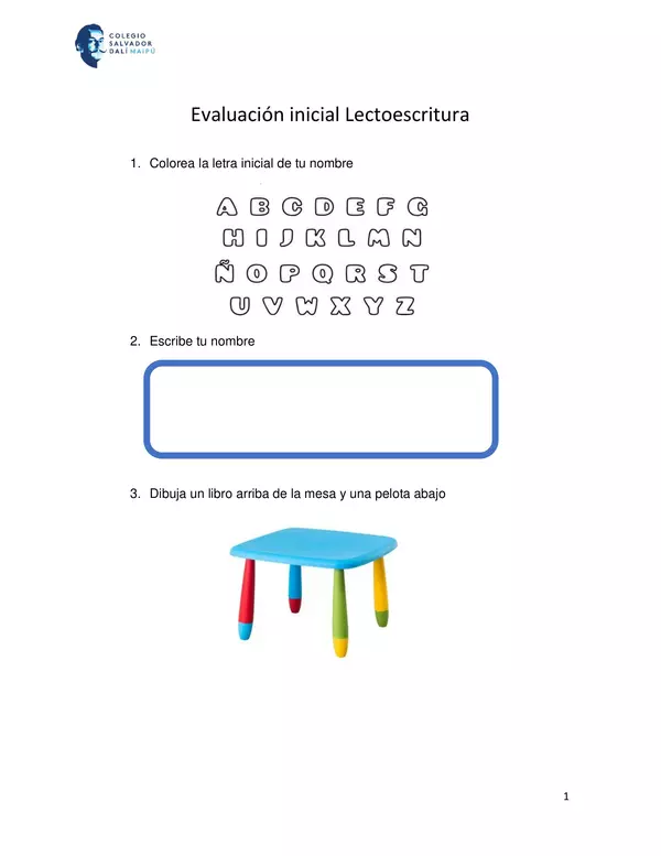 Evaluación inicial lectoescritura