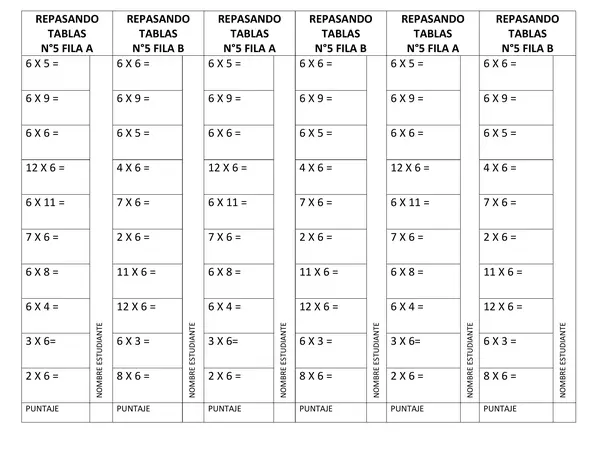 tabla de multiplicar 6