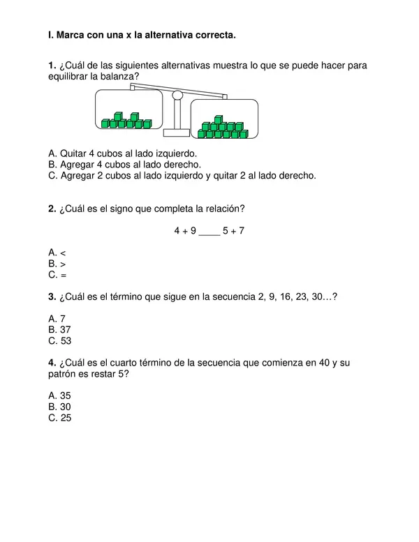 Evaluación de matemática Segundo semestre, 2° año básico. (tipo simce)