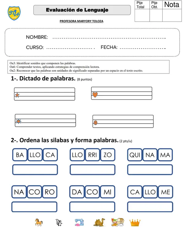 evaluacion lenguaje digrafo LL- CH