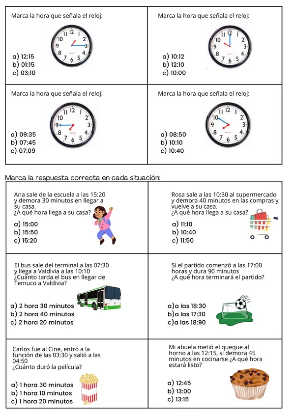 Calcular Horas y minutos. Matemática