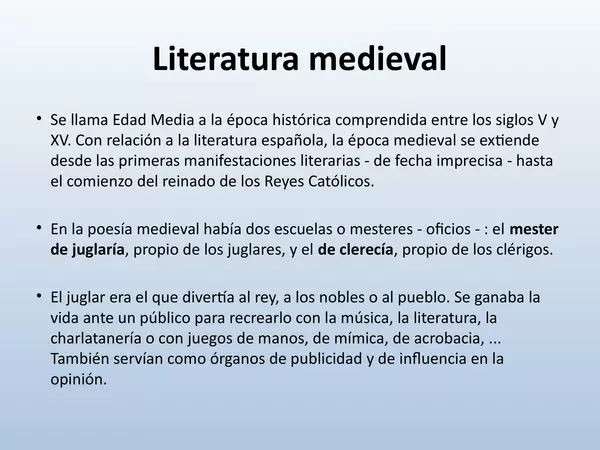 Presentacion Literatura Medieval,octavo basico, lenguaje,