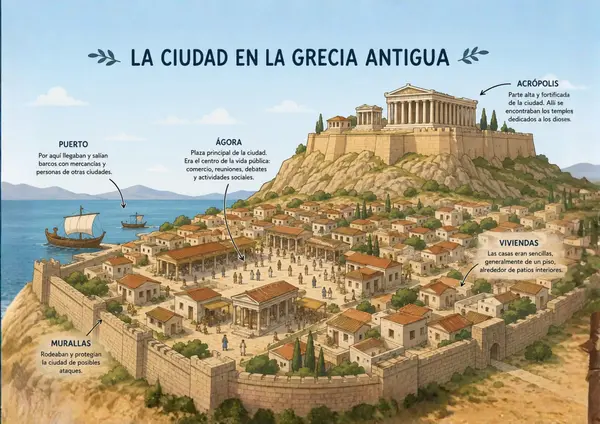 La Ciudad en la Grecia Antigua | Póster Educativo 