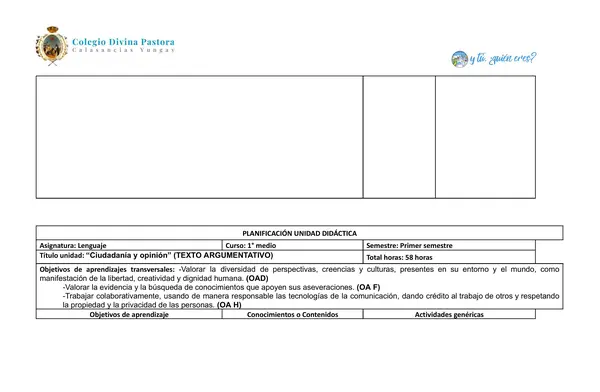 PLANIFICACIÓN PRIMERO MEDIO