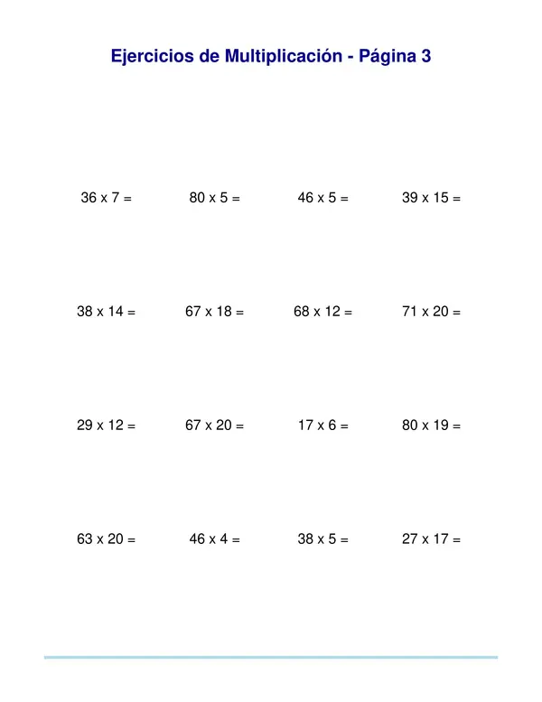 30 páginas con ejercicios de multiplicación para estudiantes de quinto básico