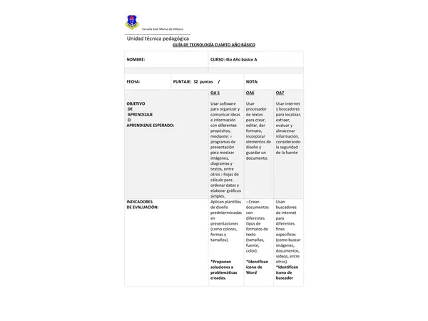 Evaluación diagnóstica cuarto año básico 
