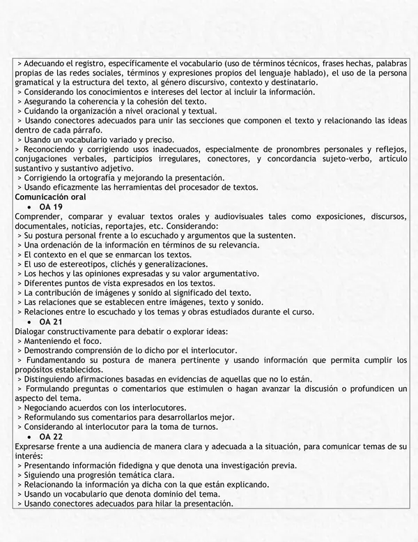 Planificación Clase a Clase Diciembre - Lenguaje y Comunicación - 1° Medio