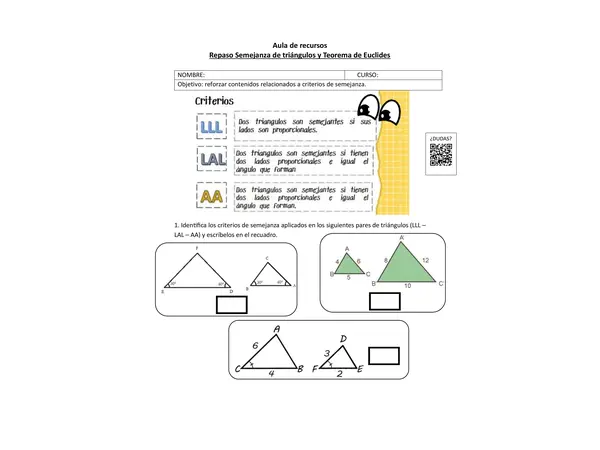 Guía de semejanza de triángulos y teorema de Euclides.