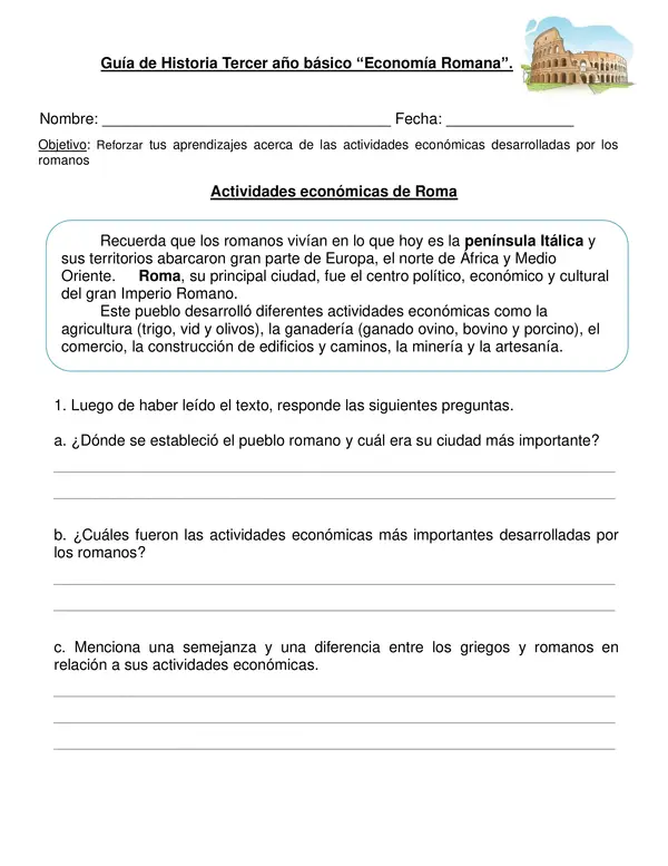 Guía de historia, tercer año "Economía Romana"