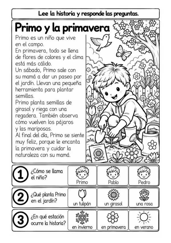Ficha 40 de comprensión lectora para primeros lectores | Actividad con texto y preguntas