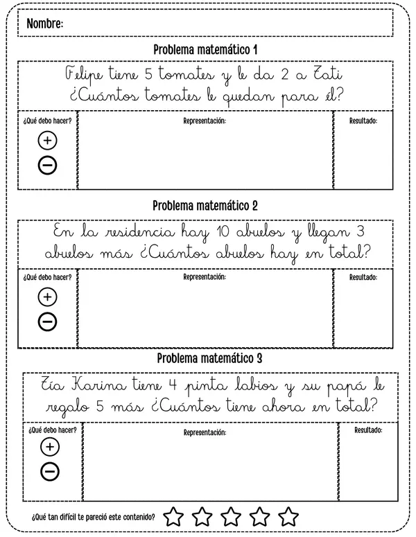 Problemas matemáticos hasta el 20